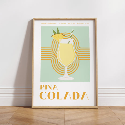 Bauhaus Cocktail - Pina Colada Poster: Home Bar, Modern Home Decor, Cool Cocktail Print, Kitchen Decor, Wall Art, Cocktail Lover Gift
