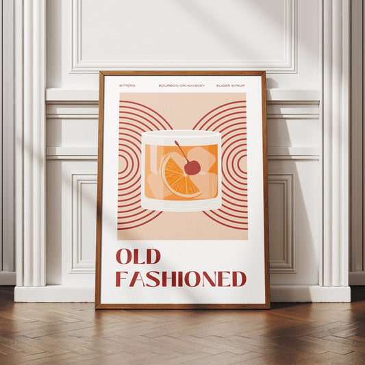 Bauhaus Cocktail - Old Fashioned Poster: Home Bar, Modern Home Decor, Cool Cocktail Print, Kitchen Decor, Wall Art, Cocktail Lover Gift