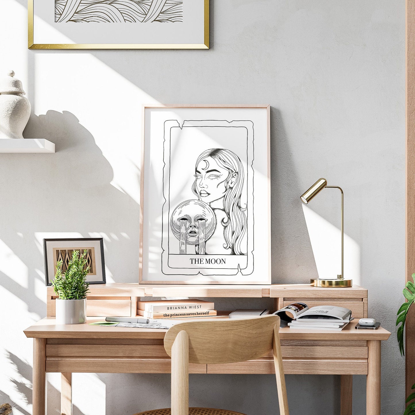 The Moon Tarot Card Poster, Tarot Design, The Moon Card, Tarot Poster, Psychic Painting Print, Tarot Wall Art