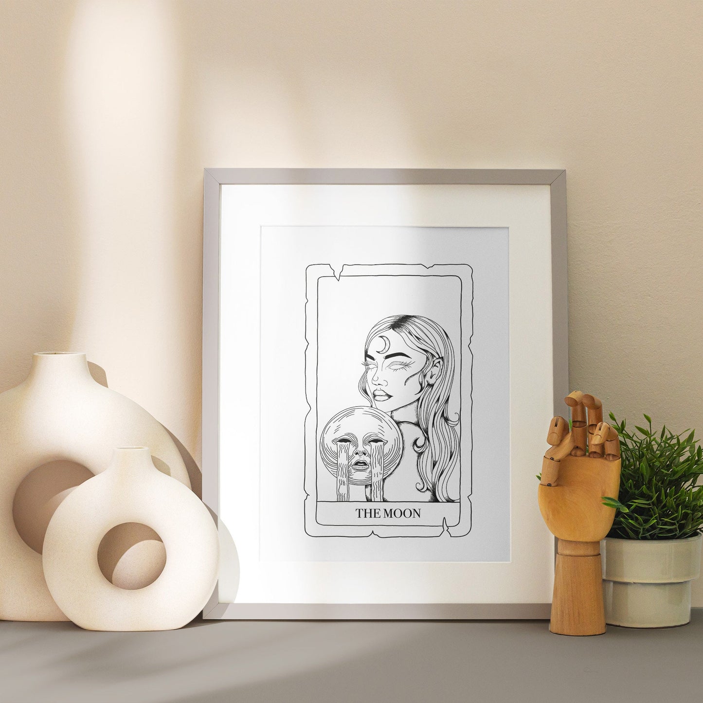 The Moon Tarot Card Poster, Tarot Design, The Moon Card, Tarot Poster, Psychic Painting Print, Tarot Wall Art