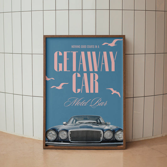Getaway Car - Car Bonnet Poster: Cute Song-Inspired Gloss Print, Quote Poster, Home Decor, Vintage Car, Unique Gift Idea For Music Lover