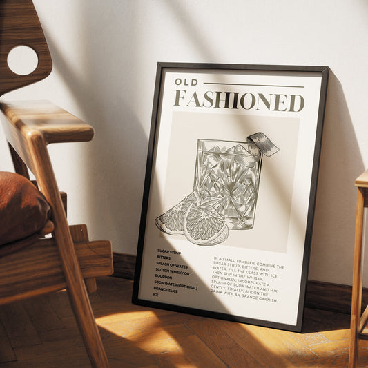 Cocktail Making - Old Fashioned Poster: Home Bar, Modern Home Decor, Cool Cocktail Print, Kitchen Decor, Wall Art, Cocktail Lover Gift