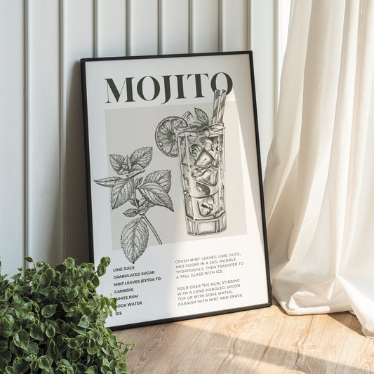 Cocktail Making - Mojito Poster: Home Bar, Modern Home Decor, Cool Cocktail Print, Kitchen Decor, Wall Art, Cocktail Lover Gift