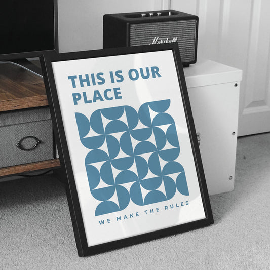 Our Place - Blue & Bold Poster: Cute Song-Inspired Gloss Print, Quote Poster, Home Decor, Vintage Car, Unique Gift Idea For Music Lover