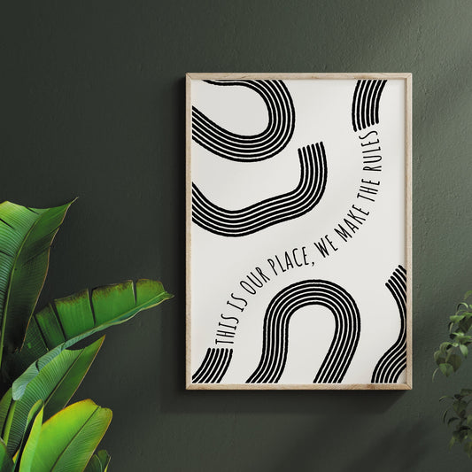 Our Place - Wavey Lines Poster: Cute Song-Inspired Gloss Print, Quote Poster, Home Decor, Vintage Car, Unique Gift Idea For Music Lover