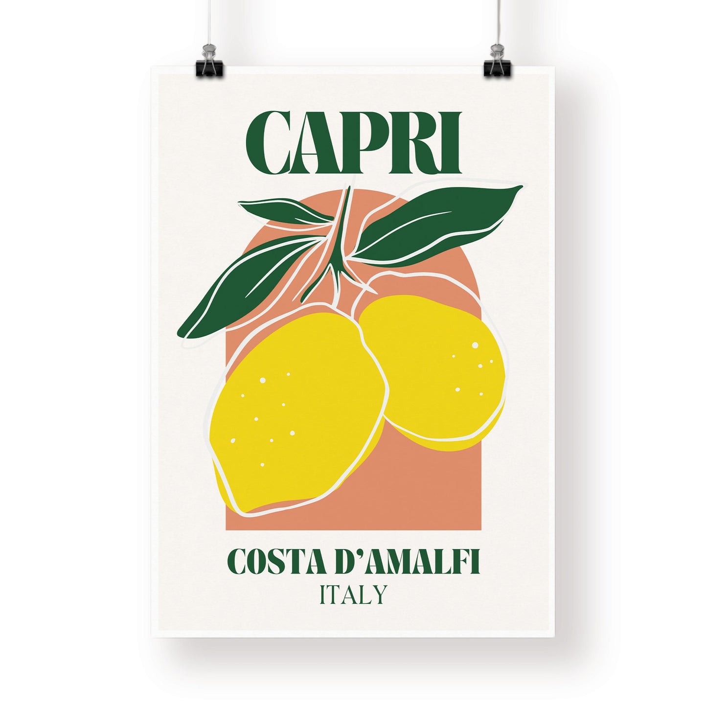 Capri - Amalfi Italy Print: Modern Italian Location Poster, Amalfi Coast Aesthetic, Home Decor, Lemon Illustration, Mediterranean, Travel