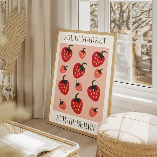 Fruit Market Strawberry Poster: Home Decor, Modern Home Decor, Fruit Print, Kitchen Decor, Wall Art, Colourful Design, Fun Fruit Design