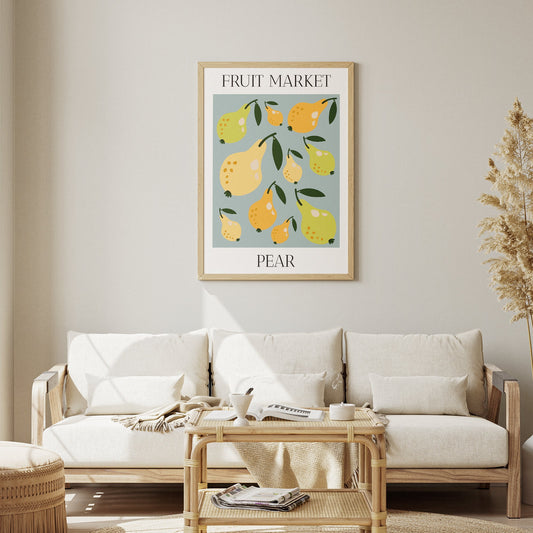 Fruit Market Pear Poster: Home Decor, Modern Home Decor, Fruit Print, Kitchen Decor, Wall Art, Colourful Design, Fun Fruit Design
