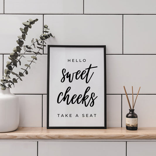 Sweet Cheeks - Classic Poster: Unique Bathroom Print, Toilet Poster, Bathroom Wall Art, Toilet Bathroom Poster, Cool Funny Home Decor
