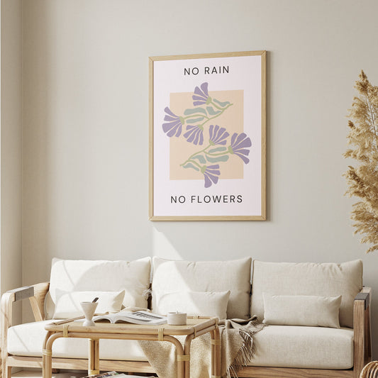 No Rain No Flowers Purple Poster, Floral Poster, Home Decor, Flower Wall Art, Modern Poster Design, Living Room Poster