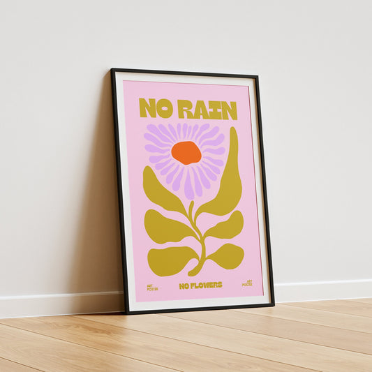 No Rain No Flowers Green Poster, Floral Poster, Home Decor, Flower Wall Art, Modern Poster Design, Living Room Poster