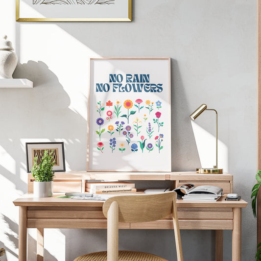 No Rain No Flowers Poster, Floral Poster, Home Decor, Flower Wall Art, Modern Poster Design, Living Room Poster