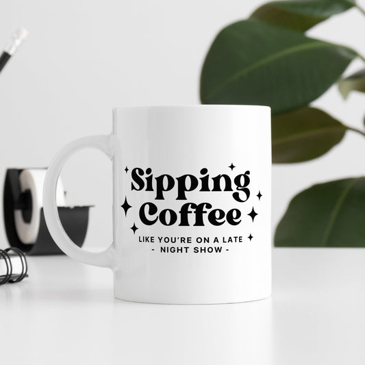 Sipping Coffee - Classic & Stars Mug: Lyric-Inspired Mug, For Music Lover, coffee Gift, Song Quote, Pop Culture Gift, Small Gift Idea