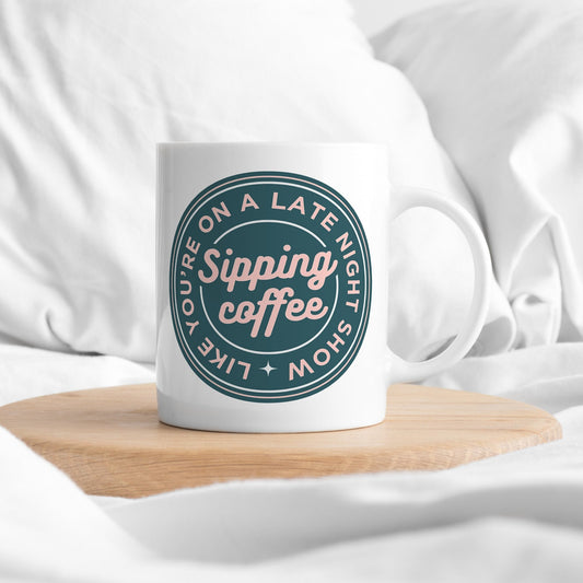 Sipping Coffee - Retro Blue Mug: Lyric-Inspired Mug, For Music Lover, coffee Gift, Song Quote, Pop Culture Gift, Small Gift Idea