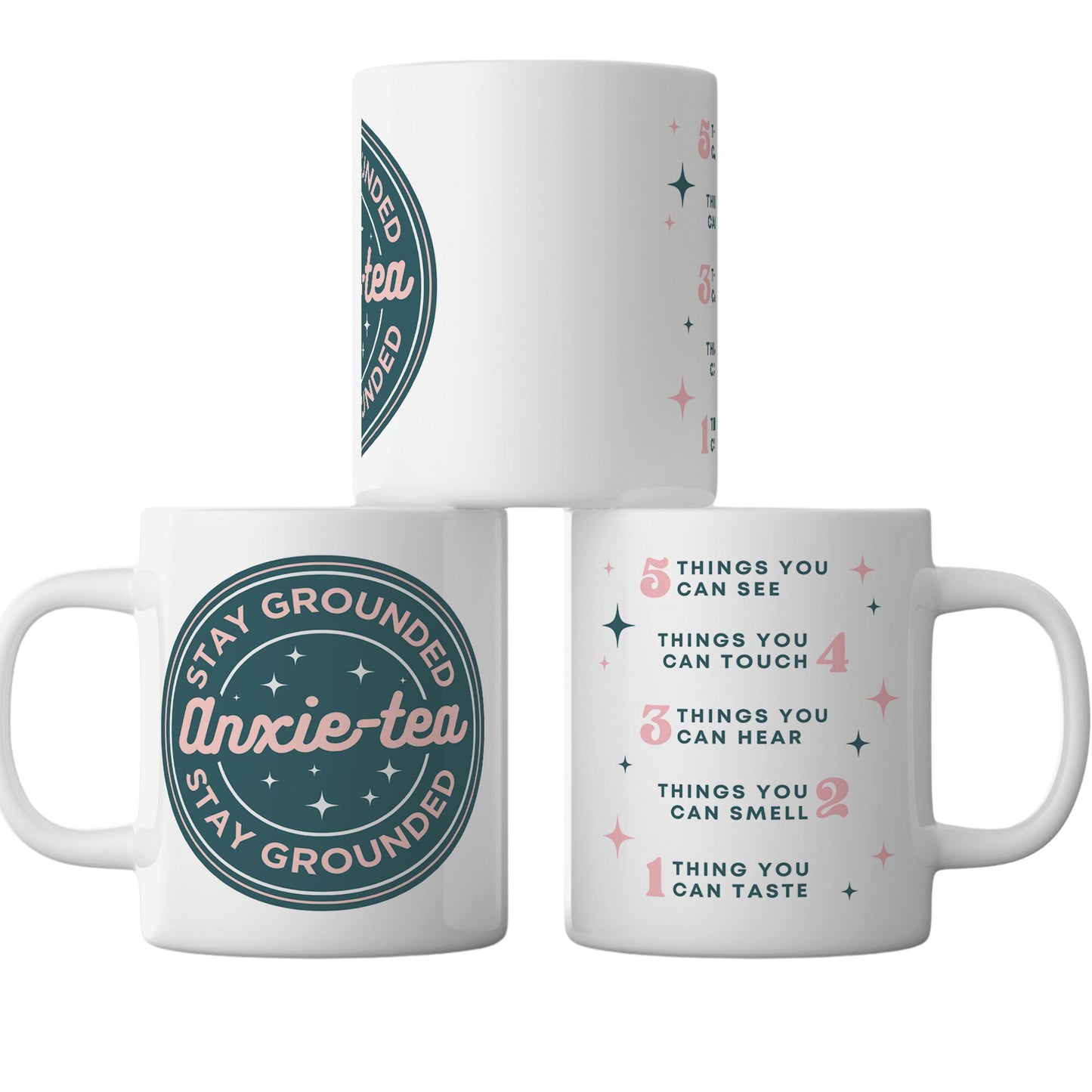 Anxie-tea Mug - Retro Blue: Unique Anxiety Mug, Grounding Technique, Neurodivergent, Empowering Gift, Self Care Awareness, Mindful Gift
