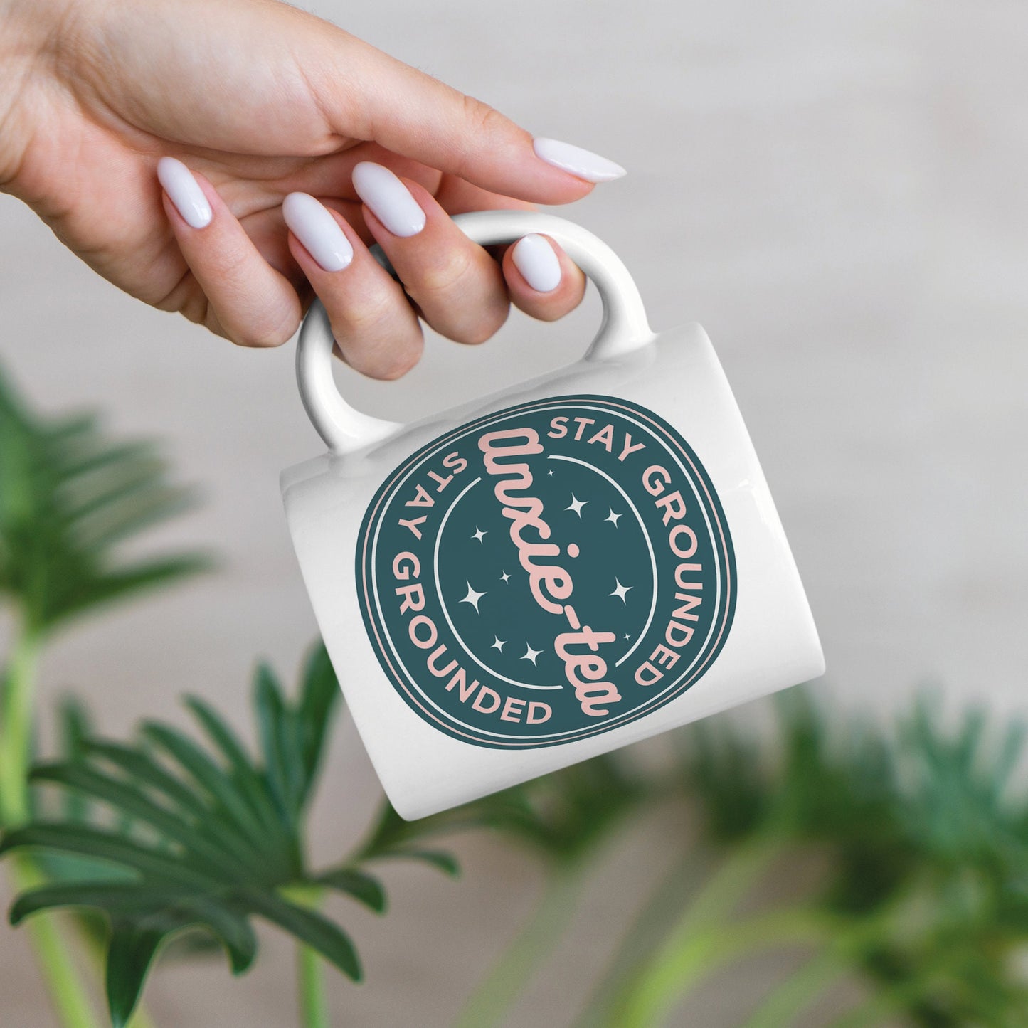 Anxie-tea Mug - Retro Blue: Unique Anxiety Mug, Grounding Technique, Neurodivergent, Empowering Gift, Self Care Awareness, Mindful Gift