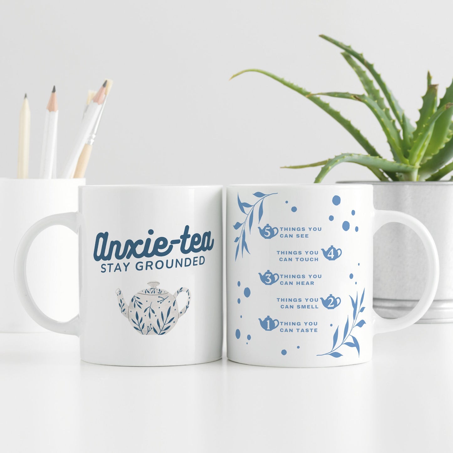 Anxie-tea Mug - Tea Pot: Unique Anxiety Mug, Grounding Technique, Neurodivergent, Empowering Gift, Self Care Awareness, Mindful Gift