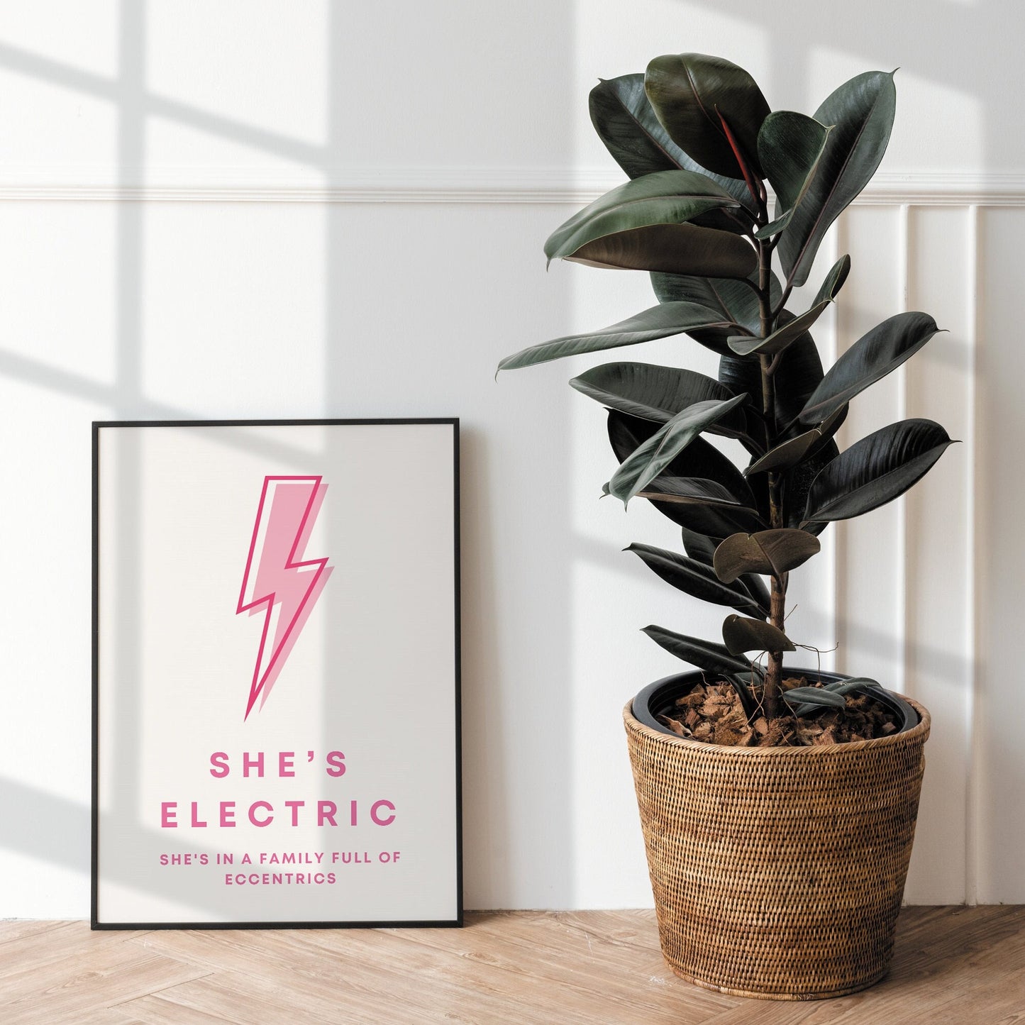 She's Electric - Pink Bolt Poster: Song-Inspired Gloss Print, Iconic Quote Wall Art, Britpop Home Decor, Retro Print, Music Lover