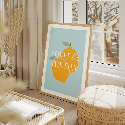 Squeeze The Day Lemon Design Poster, Home Decor, Positivity Poster, Wall Art, Poster For Home, Summer Vibes, Fun Poster
