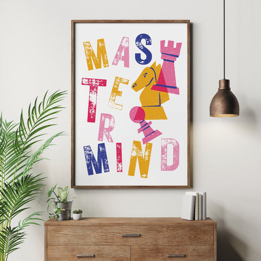 Mastermind - Colour Chess Print: Chess Lover Poster, Home Decor, Game room, Wall Art, Mid Century Modern Art, Letterpress Style Music Quote