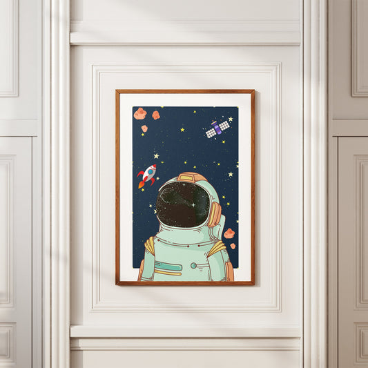 Astronaut Space Man Poster: Illustrated Astronaut Print, Kids Poster, Kids room decor, Nursery Poster, Out of Space Poster, In The Stars
