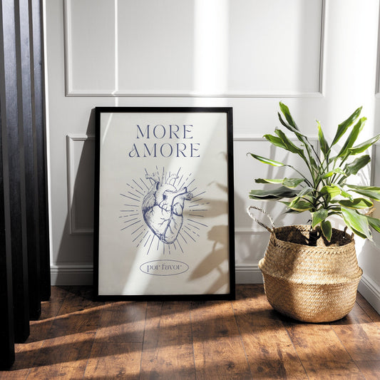 More Amore - Heart Sketch Print: Wall Art, More Amor Por Favor Poster, Fun Home Decor, Positivity Print, Spread Love, Italian Quote