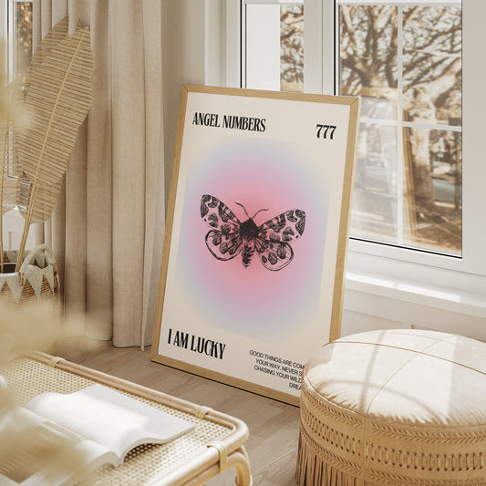 Angel Number 777 I Am Lucky Poster, Aura Prints, Spiritual Wall Art, Retro Gallery Wall Art, Affirmations, Trendy Decor, Bedroom Wall Art