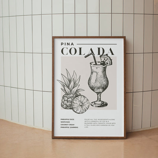 Cocktail Making - Pina Colada Poster: Home Bar, Modern Home Decor, Cool Cocktail Print, Kitchen Decor, Wall Art, Cocktail Lover Gift