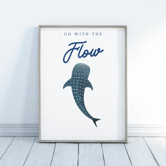 Whale Shark - Go with The Flow Print: Ocean Animal, Illustrated Shark Poster, Home Decor, Sea Wall Art, Kids Bedroom Decor, Shark Lover