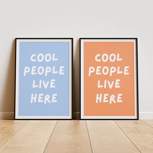 Cool People Live Here Coloured Print, Trendy Wall Art, Retro Print, Wall Art, Living Room Poster, Aesthetic Home Decor, Typography Print