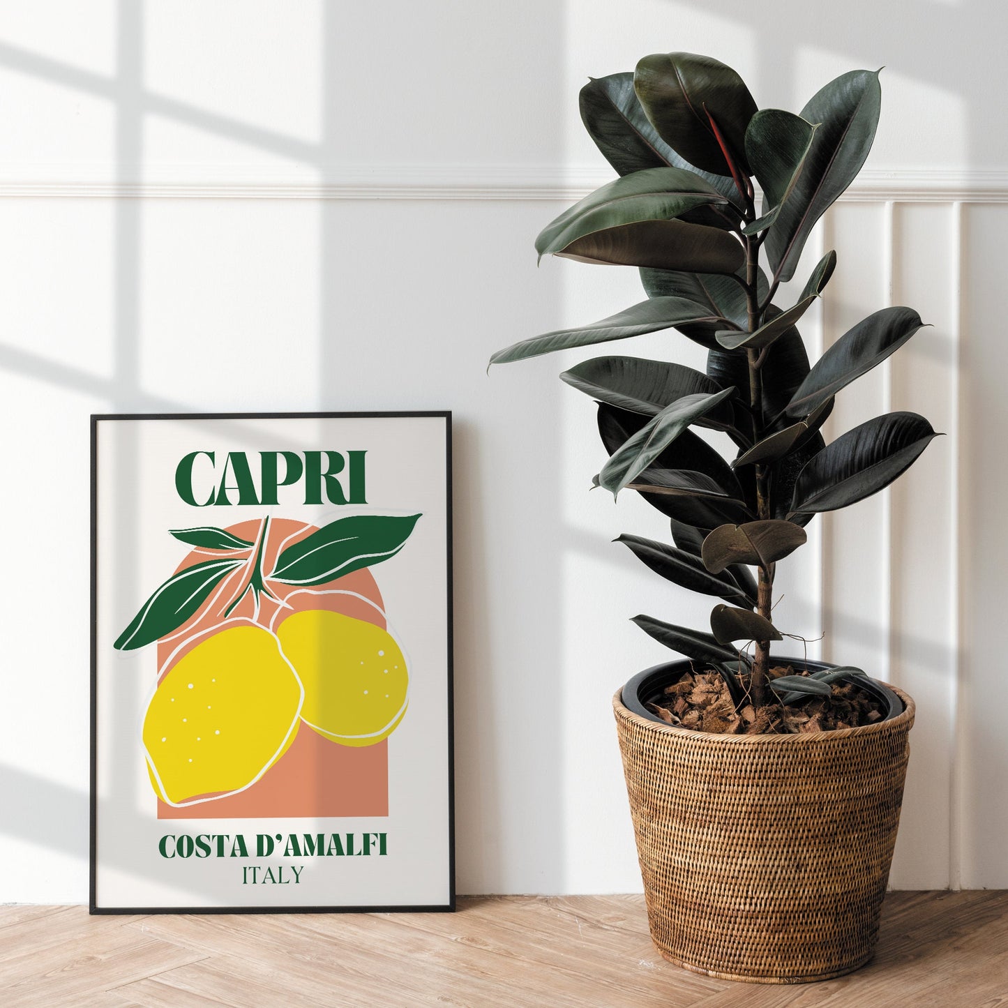 Capri - Amalfi Italy Print: Modern Italian Location Poster, Amalfi Coast Aesthetic, Home Decor, Lemon Illustration, Mediterranean, Travel