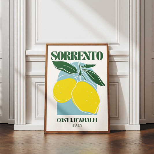 Sorrento - Amalfi Italy Print: Modern Italian Location Poster, Amalfi Coast Aesthetic, Home Decor, Lemon Illustration, Mediterranean, Travel