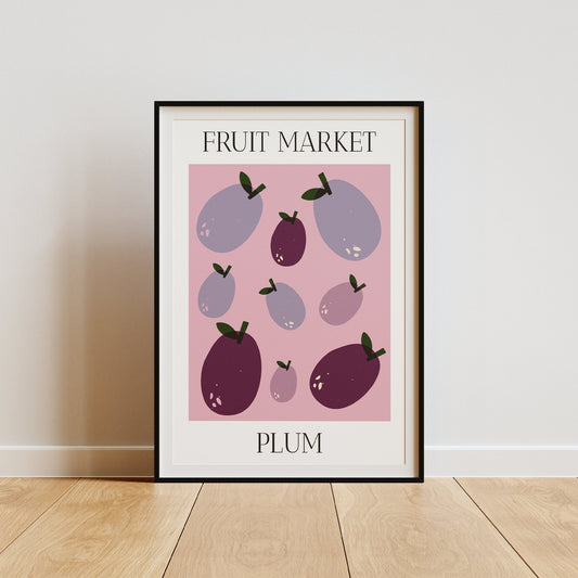 Fruit Market Plum Poster: Home Decor, Modern Home Decor, Fruit Print, Kitchen Decor, Wall Art, Colourful Design, Fun Fruit Design