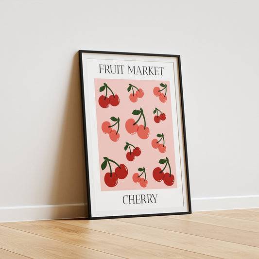Fruit Market Cherry Poster: Home Decor, Modern Home Decor, Fruit Print, Kitchen Decor, Wall Art, Colourful Design, Fun Fruit Design