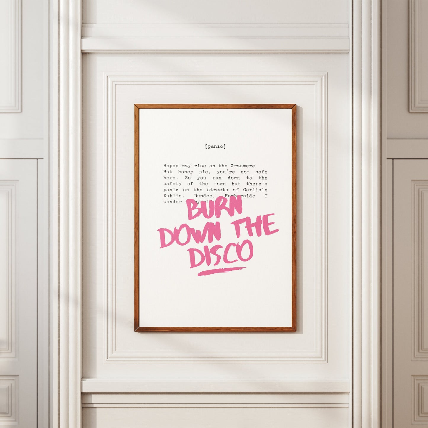Panic Print - Typewrite: Burn Down The Disco Song-Inspired Poster, Iconic Wall Art, 80s Music Home Decor, Retro Print, Manchester Band