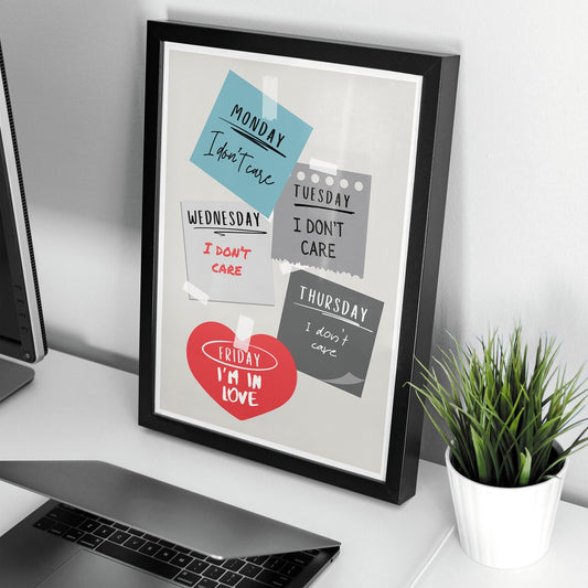 Friday I'm In Love - Post It Note Print: The Cure Lyric Poster, Song-Inspired Wall Art, Iconic Music, Alternative Home Decor Gift, Retro