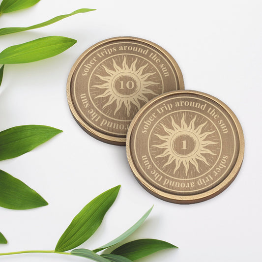 Around The Sun - Sobriety Coin: Custom Sobriety Token, Personalised Milestone, AA Chip, Sober Gift, EDC Recovery Reminder, Sober Keepsake