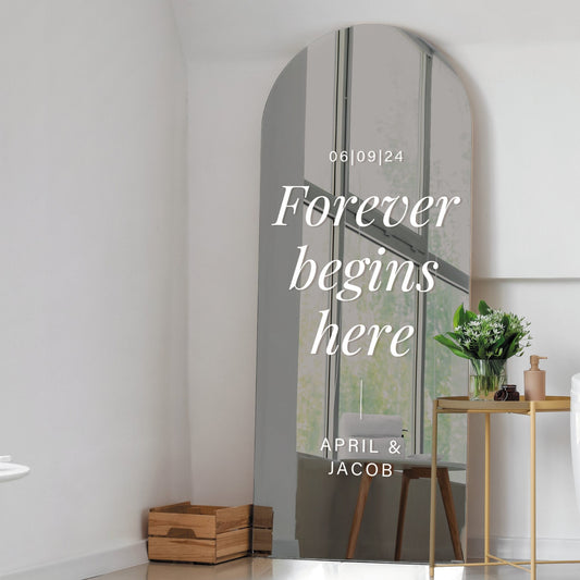 Forever Begins Here - Wedding Sticker: Vinyl Decal for DIY Wedding Sign, Personalised Wedding Mirror, Custom Sticker For Wedding Party Decor
