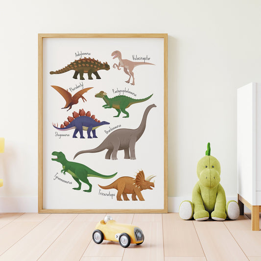 Dinosaur Names Poster: Illustrated Dinosaur Print, Educational Poster, Kids room decor, Paleontology, Children's Room Decor, Classroom
