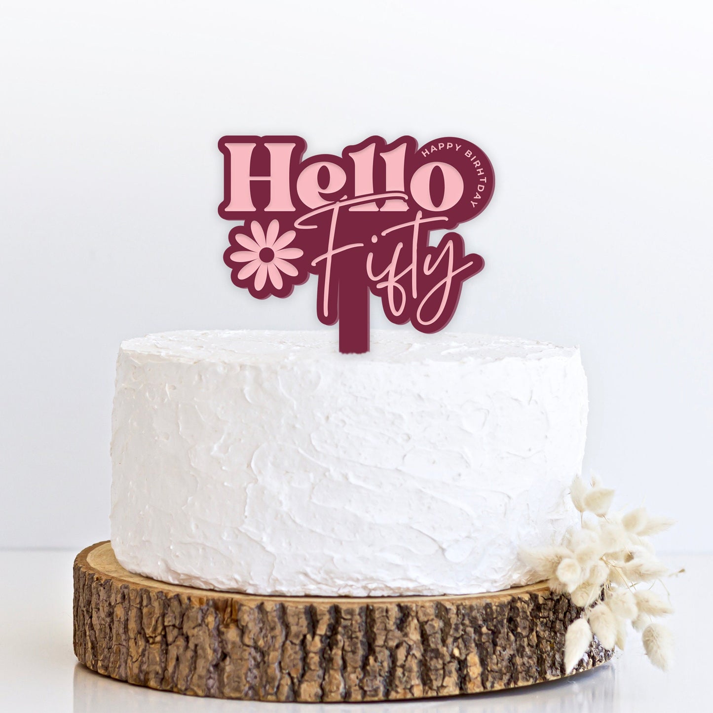 Hello Fifty - Birthday Cake Topper: Age Cake Decoration For 50s, Acrylic Cake Topper, Unique Birthday Party Decor For Her, Reusable Deco