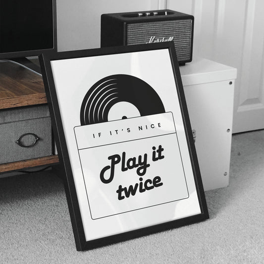 Play It Twice - Retro Print: Vinyl Record Poster, Music Lover, Home Decor, Vinyl Collector, Gallery Wall, Retro Wall Art, Record player