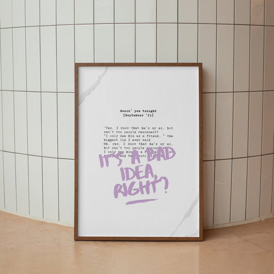 Bad Idea Right? Typography Poster: Olivia Rodrigo Song-Inspired Gloss Print, Quote Poster, Home Decor, Lyric Art, Music Lover, Script Design