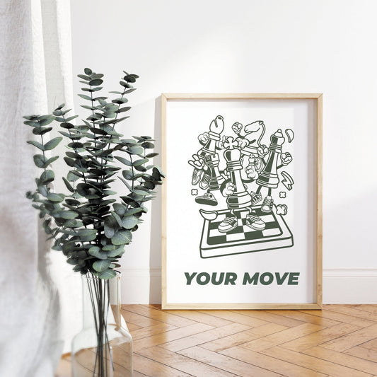 Your Move - Chess Poster: Chess Lover Print, Retro-Style Home Decor, Game room, Wall Art Illustration Fun Chess- Inspired Modern Art