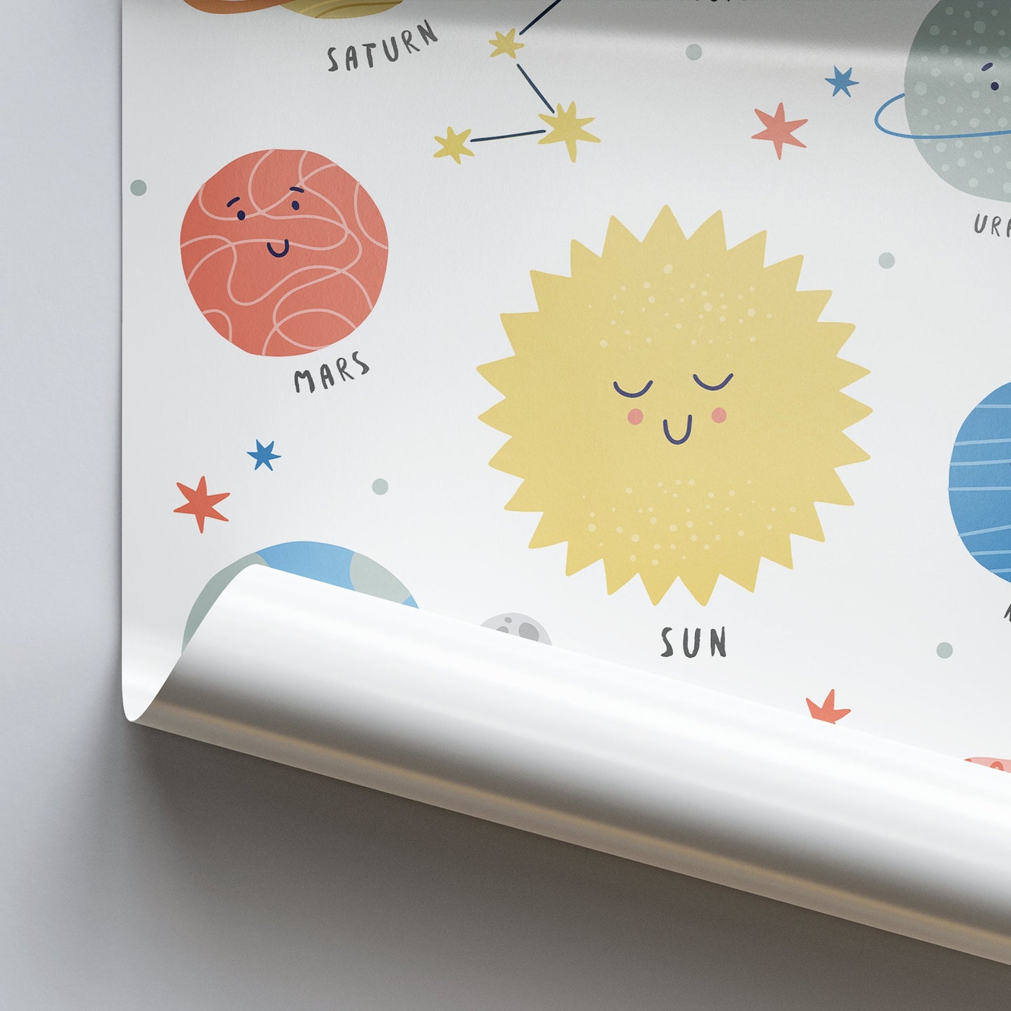 Smiley Solar System Poster: Illustrated Planet Prints, Kids Poster, Kids room decor, Nursery Poster, Solar System Illustration, Fun Poster