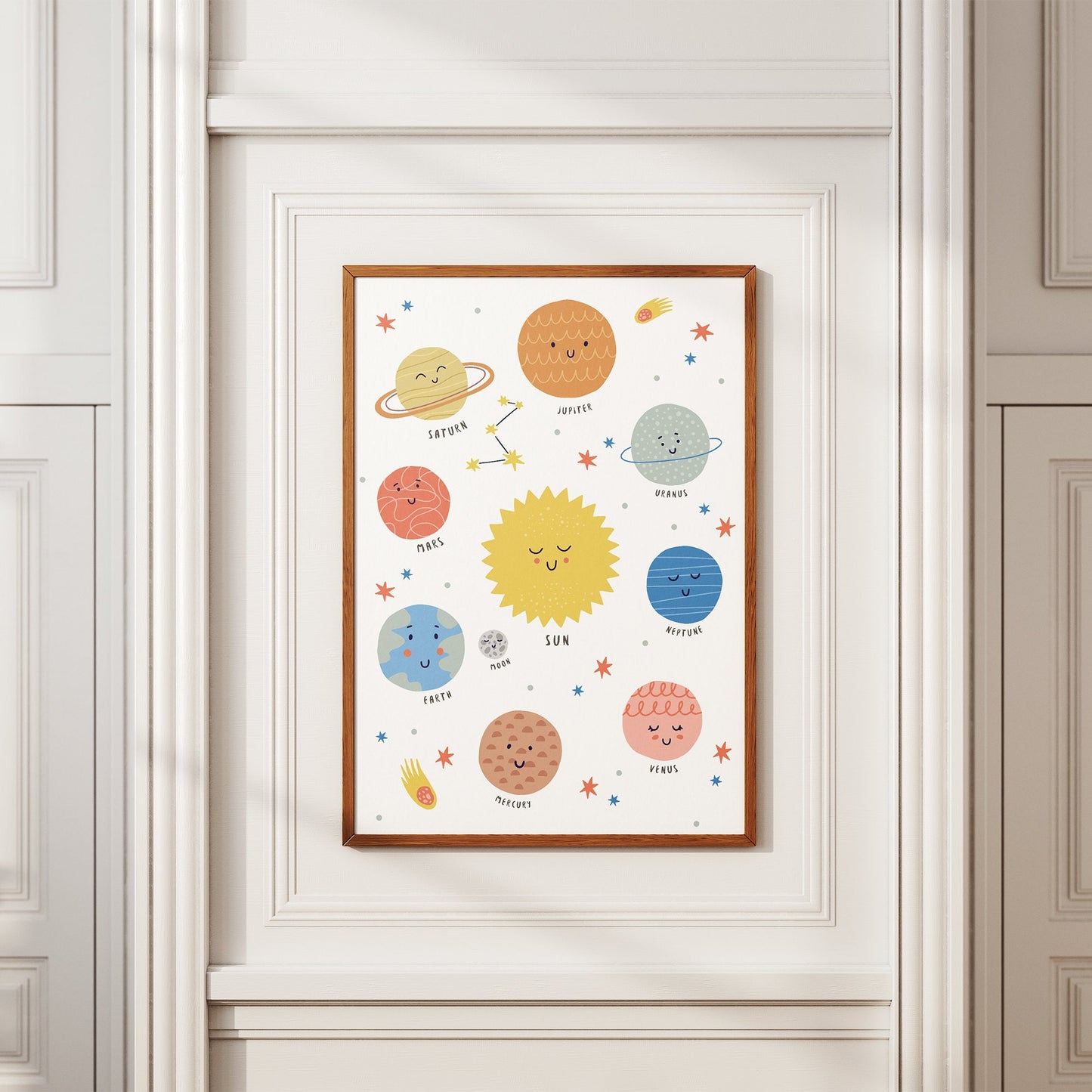 Smiley Solar System Poster: Illustrated Planet Prints, Kids Poster, Kids room decor, Nursery Poster, Solar System Illustration, Fun Poster