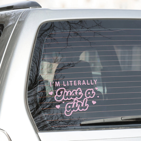 Literally Just A Girl - Hearts: Girly Car Sticker, Cute Car Accessory,  Funny Bumper Vinyl Decal, Window Sticker, Quote Sticker For Her