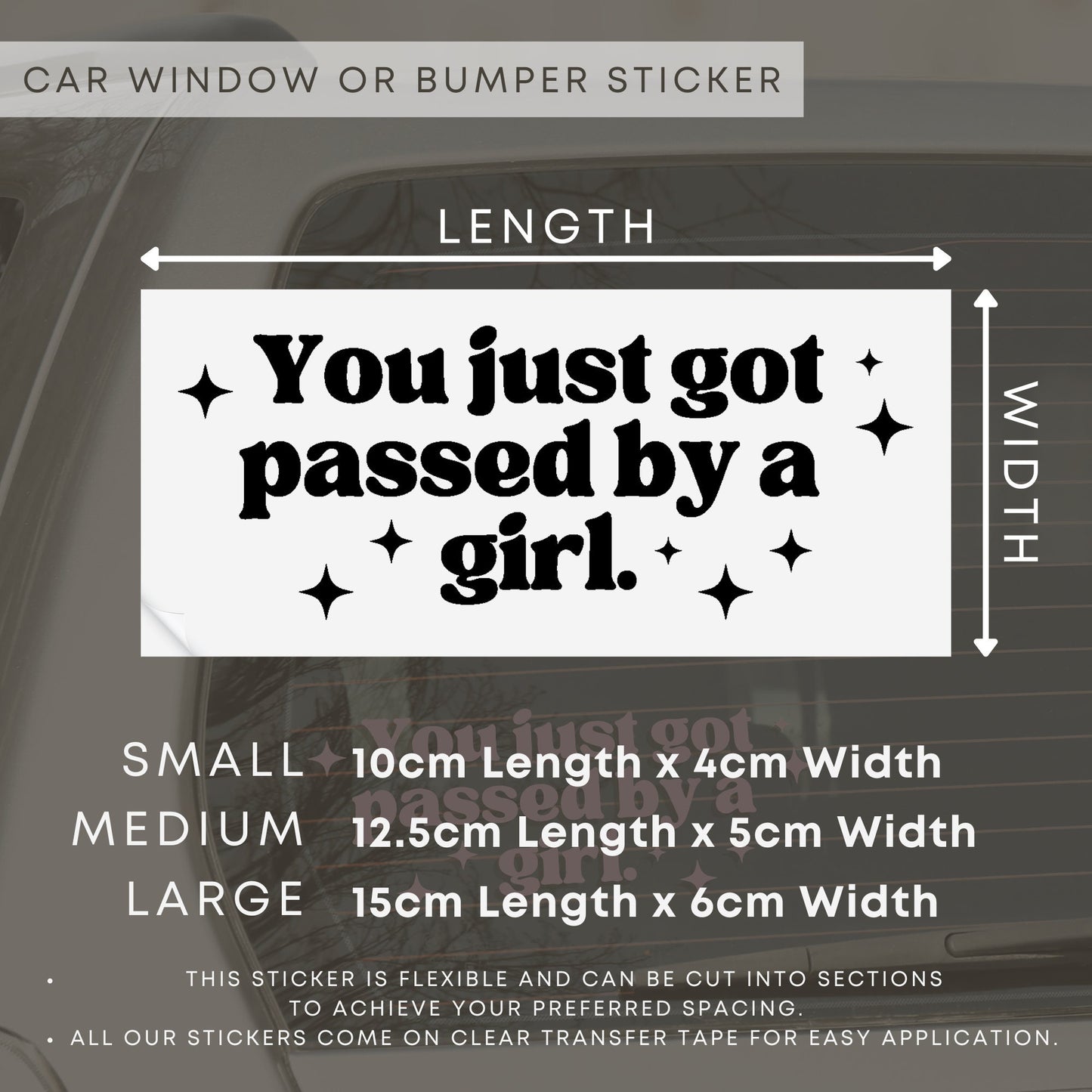 Passed By A Girl - Stars: Girly Car Sticker, Cute Car Accessory,  Funny Overtake Bumper Vinyl Decal, Window Sticker, Quote Sticker For Her