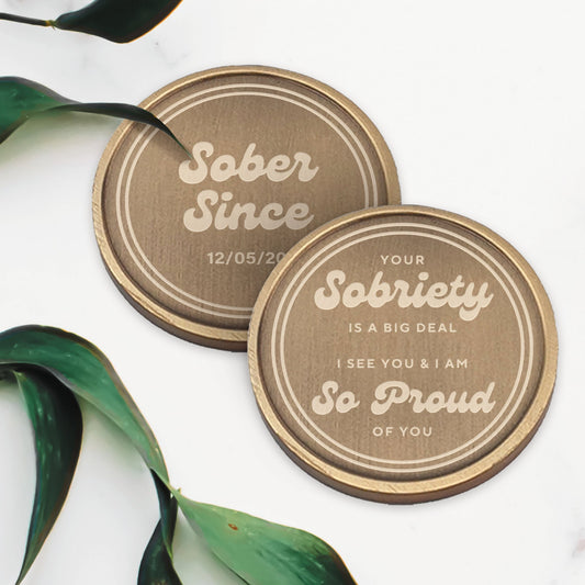 So Proud Sobriety Coin - Retro: Personalised Sobriety Coin, Alcoholics Anonymous Token, Thoughtful Sober Gift, EDC Recovery Reminder Coin