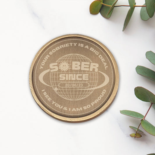 So Proud Sobriety Coin - Globe: Personalised Sobriety Coin, Alcoholics Anonymous Token, Thoughtful Sober Gift, EDC Recovery Reminder Coin