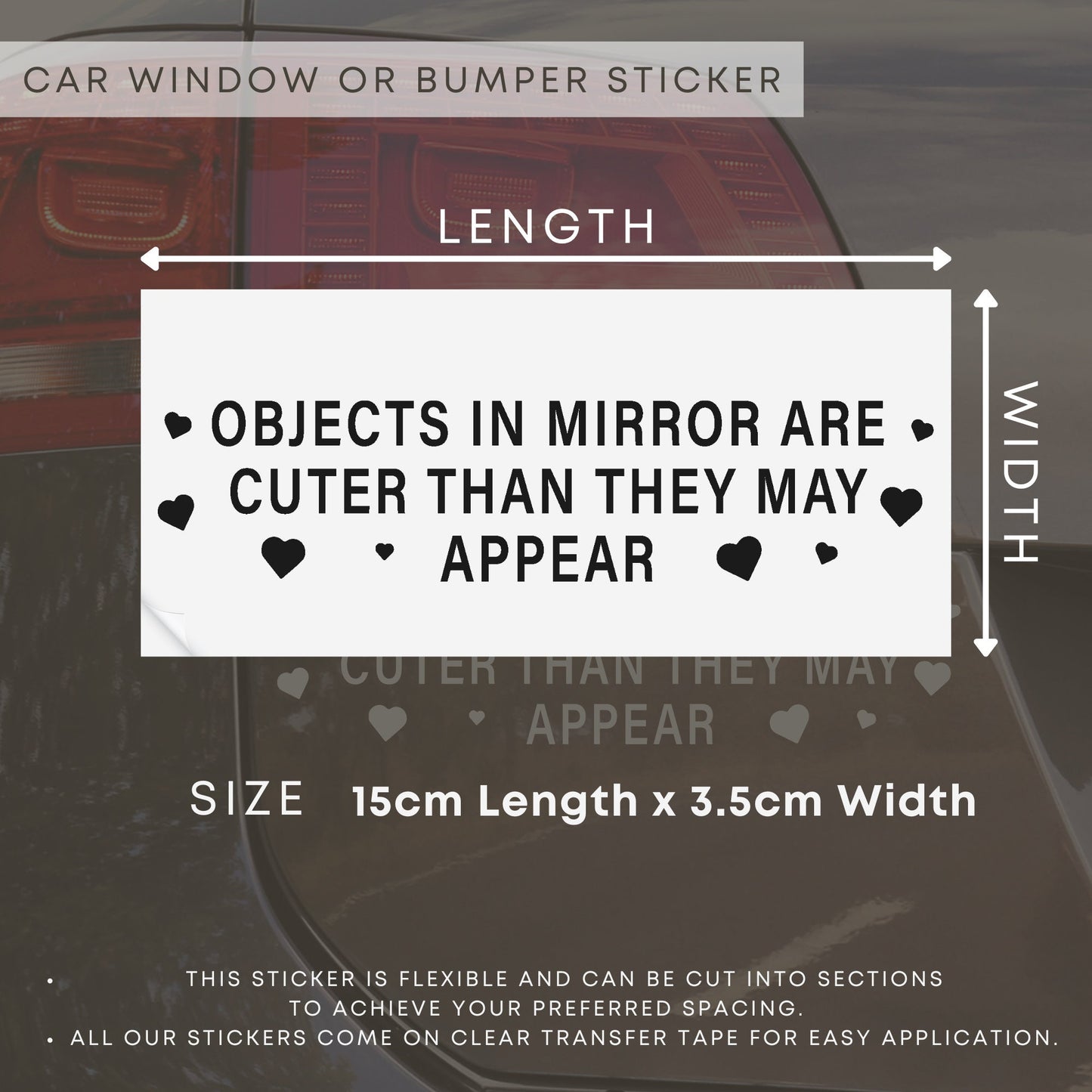 Objects In Mirror - Hearts: Girly Car Sticker, Cute Car Accessory,  Funny Bumper Vinyl Decal, Window Sticker, Quote Sticker For Her